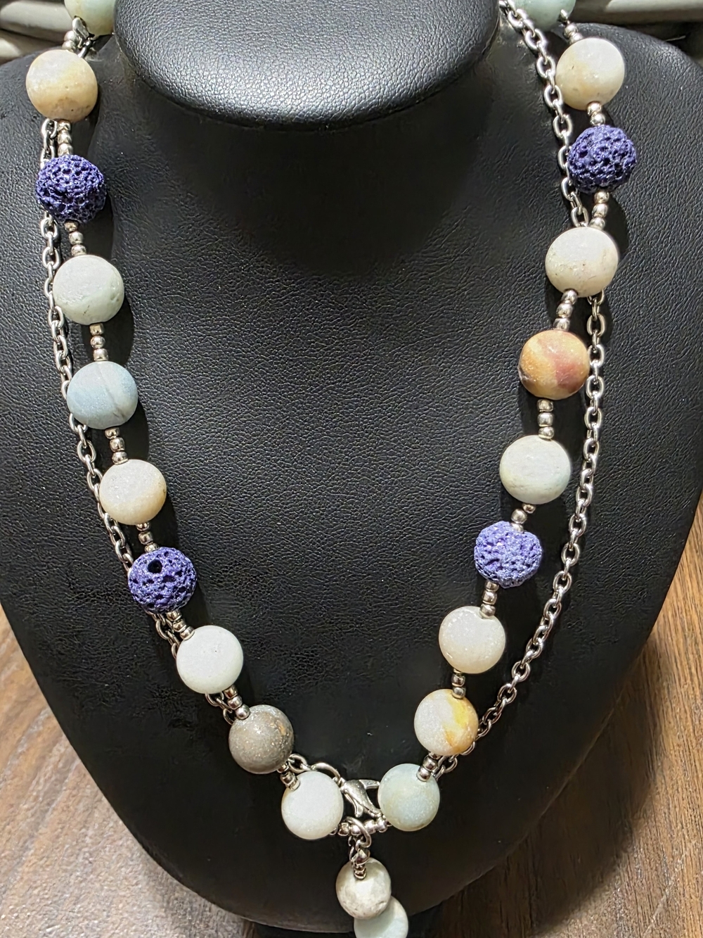 Beaded Lavender & Multi-Tone Stone Necklace - Unbranded
